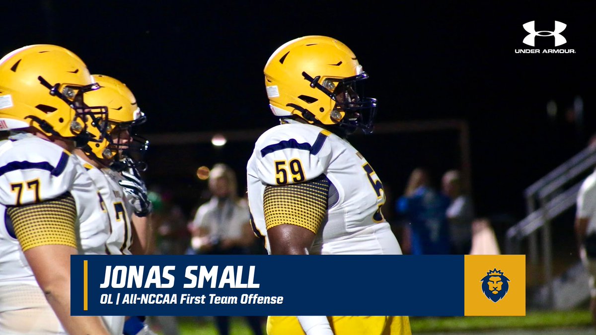 WarnerUFootball's tweet photo. We would like to congratulate Jonas Small, @bigboy_jonas72,  for NCCAA All-American First Team honors!
#DoubleWin🦁🏈 https://t.co/TXUqpf33Fb