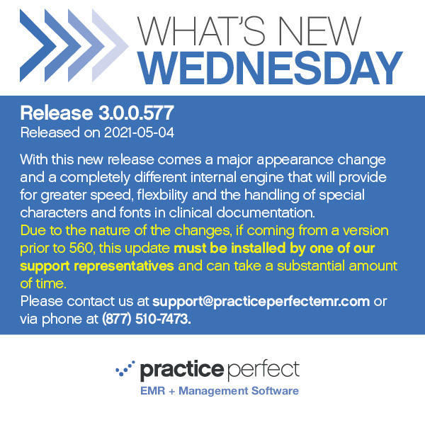 What’s new? Well for starters we got the latest release in 3.0 -577. 
•
Find out more here
practiceperfectemr.com/releases/relea…