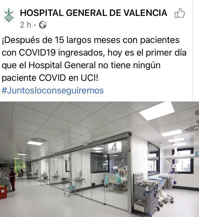 mianrey's tweet photo. Primer día tras 15 meses sin ningún paciente COVID en las UCIs del Hospital General de Valencia 💪🏻 https://t.co/xMHkMzObGo