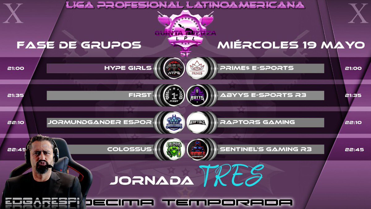 Hoy a las 22:10 hrs se enfrenta nuestro roster en la jornada tres de la LPL
<a href="/DeporteDigitalH/">Deporte Digital 01</a> 
@ModuaLn 
@DrxgonZ_A 
<a href="/juveezx/">JuvezxTheOne</a> 
<a href="/xupture/">Xup</a> 
<a href="/VLTRA_GG/">VLTRA</a> 
#GoRaptors🦖