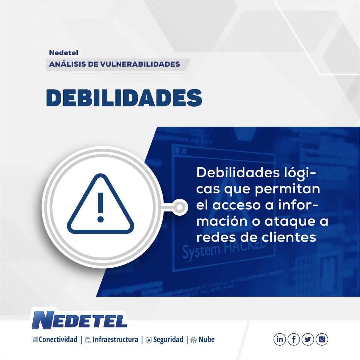 ¡Identificamos debilidades lógicas! 📲
Para mas información, visita:
nedetel.net
🙌😁

#InformeVulnerabilidades #NedetelContigo #Trasnporte #velocidad #conexión #cobertura #internet #Ecuador #seguridad #Análisis