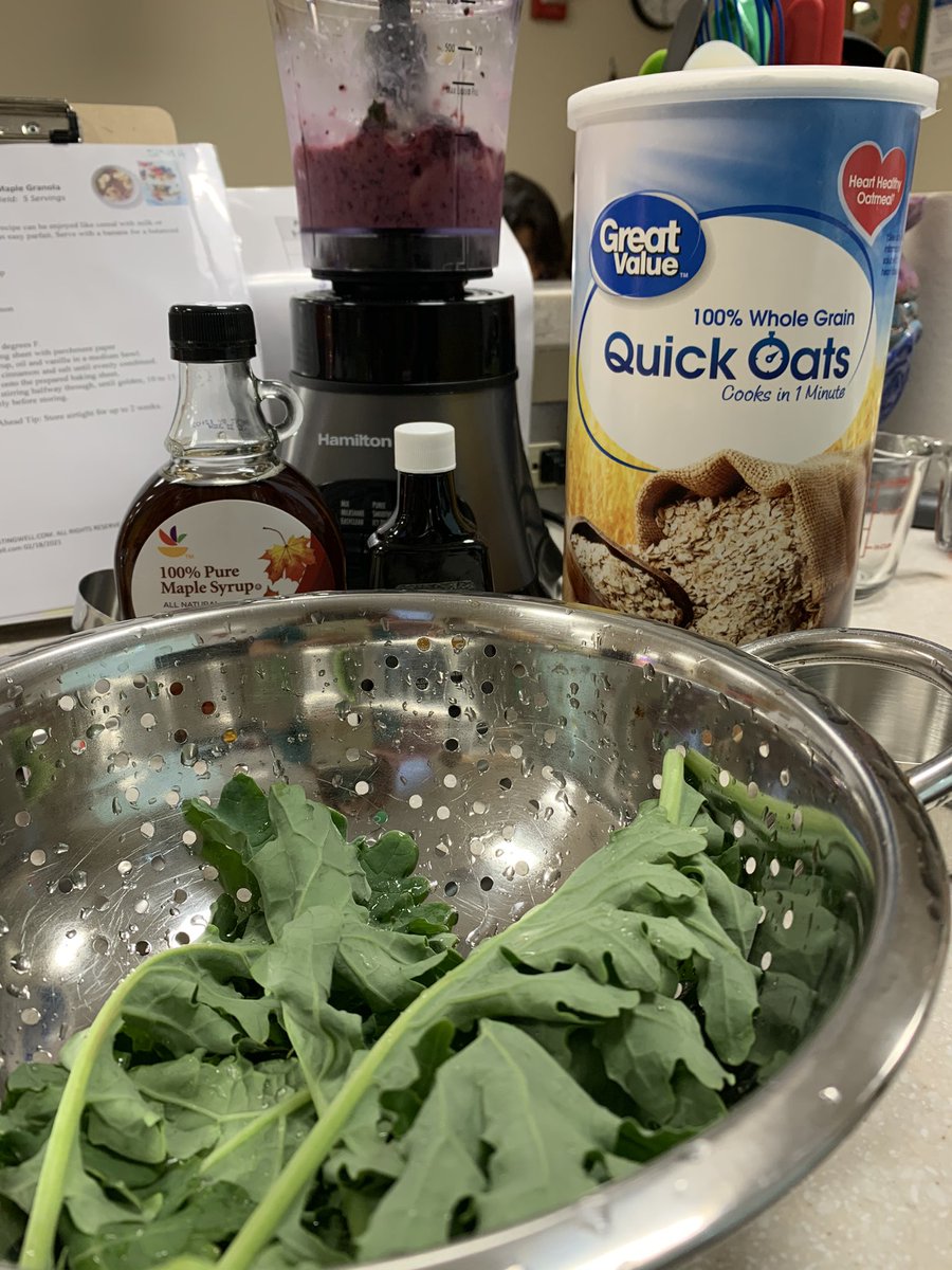 I demonstrated how to make a Frozen Fruit Parfait with Homemade  Maple Granola for my 9th Gr Cooking Ss. I was able to add kale from our <a href="/CBHolicongMS/">CB Holicong MS</a> garden thanks to our Bee Well Club and <a href="/theVogelman/">Brett Vogelsinger</a>.  Students were very impressed and I am hopeful they will eat more kale.