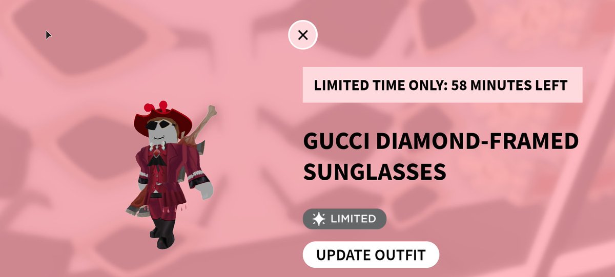 Rtc On Twitter Breaking News The Second Limited Item For 120 Robux Just Dropped It Is Known As Gucci Diamond Frame Sunglasses Users Are Rushing And Waiting To Get It - gucci light brown glasses roblox