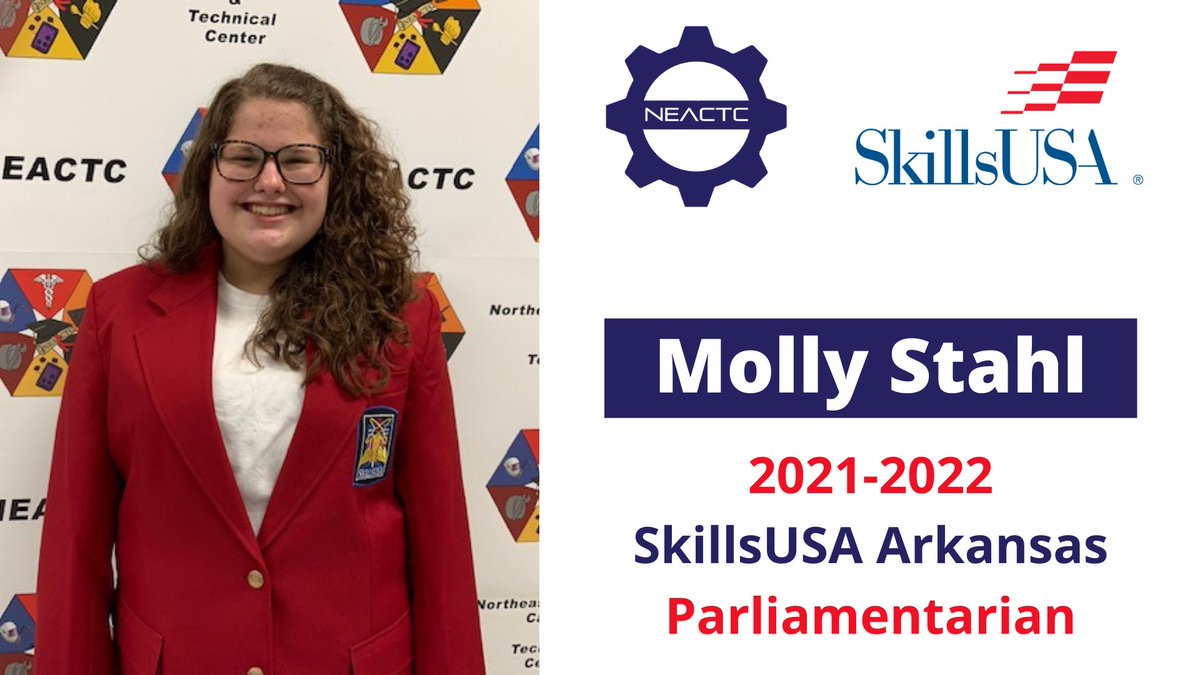 Garrett Barnes (@barnesneactc) on Twitter photo Congrats to <a href="/NEACTC1/">NEA Career & Technical Center</a> 10th grader Molly Stahl on being selected as the 2021-2022 <a href="/SkillsUSA/">SkillsUSA</a>-Arkansas Parliamentarian! We are super proud of you, Molly! ๐บ๐ธโ๏ธ<a href="/JPSHurricane/">๐๐จ๐ง๐๐ฌ๐๐จ๐ซ๐จ ๐๐ฎ๐๐ฅ๐ข๐ ๐๐๐ก๐จ๐จ๐ฅ๐ฌ ๐</a> <a href="/ArkansasOSD/">Arkansas Office of Skills Development</a> @JonesboroHigh <a href="/jtownchamber/">Jonesboro Chamber</a> Congrats to <a href="/NEACTC1/">NEA Career & Technical Center</a> 10th grader Molly Stahl on being selected as the 2021-2022 <a href="/SkillsUSA/">SkillsUSA</a>-Arkansas Parliamentarian! We are super proud of you, Molly! ๐บ๐ธโ๏ธ<a href="/JPSHurricane/">๐๐จ๐ง๐๐ฌ๐๐จ๐ซ๐จ ๐๐ฎ๐๐ฅ๐ข๐ ๐๐๐ก๐จ๐จ๐ฅ๐ฌ ๐</a> <a href="/ArkansasOSD/">Arkansas Office of Skills Development</a> @JonesboroHigh <a href="/jtownchamber/">Jonesboro Chamber</a>