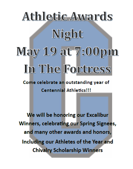 CHSKnightsAth's tweet photo. Come out and support the best of Centennial Athletics at Athletic Awards Night. 7pm in The Fortress https://t.co/QFuJjNdSmy