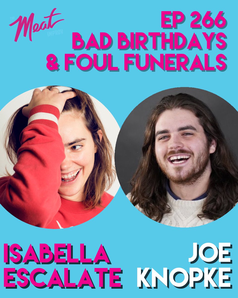 themeatimprov's tweet photo. New episode with stories of bad birthdays and wild funerals w Isabella Escalante &amp; Joe Knopke! 

We do improv scene about Barney’s biography and a butt machine, so buckle up. 

Listen wherever! https://t.co/QmWwxs01sI