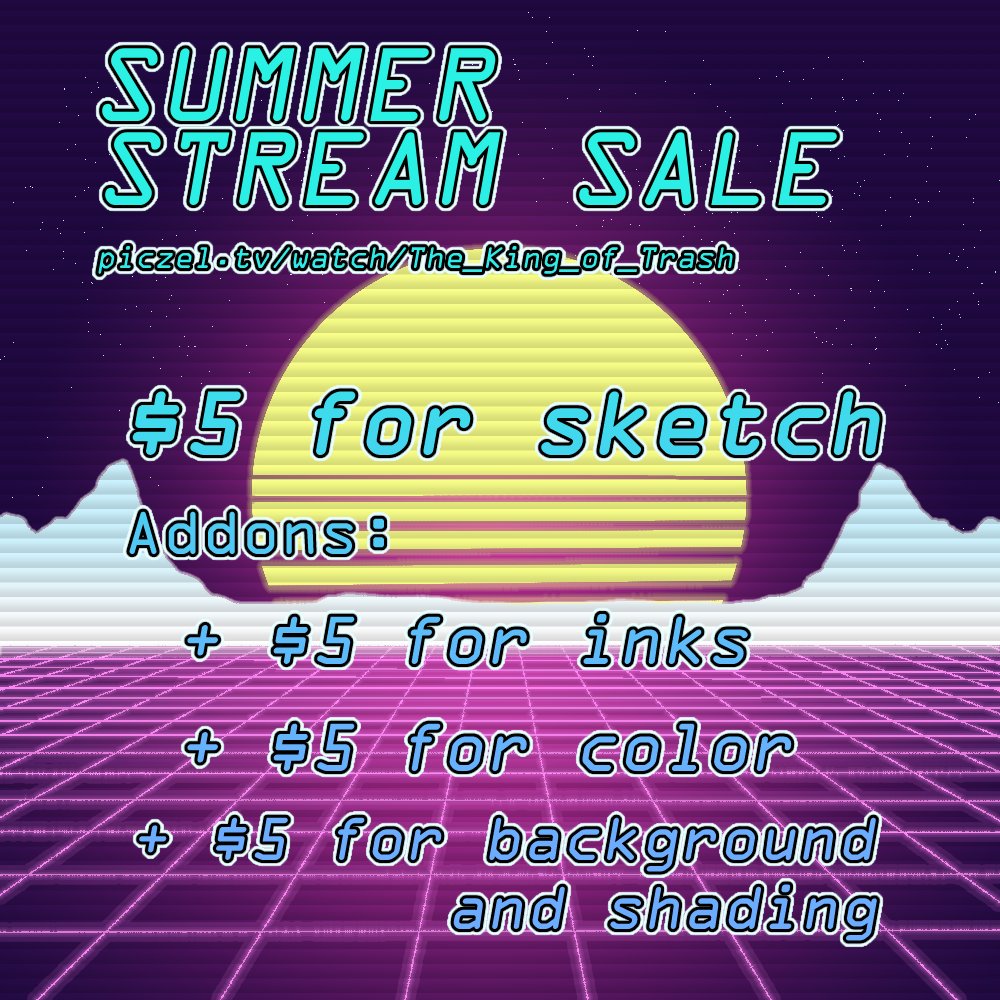 Thekingof_trash's tweet photo. Hi everyone! Please RT this if you can!

So things are a bit tight for me and to help I’m opening for on stream commission as a special price for the summer!

Sketches are $5
Inks are +$5
Colors are +$5
BG and shading is +$5

I also can work on your art off stream if you prefer! https://t.co/Oxgu41qyx5