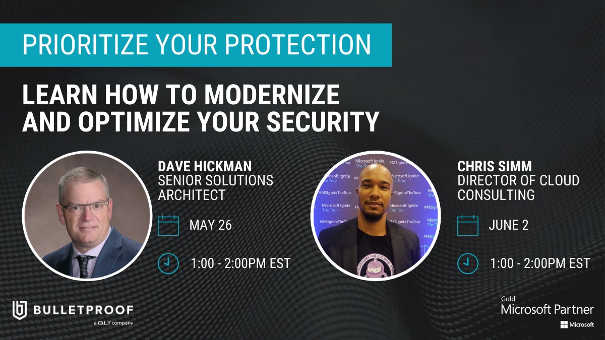 Learn how to modernize and optimize your #security with our #WebinarDuo: Prioritize Your Protection PLUS connect with our senior-level security experts during Live Q+As! REGISTER NOW: bit.ly/2RA3nT0
