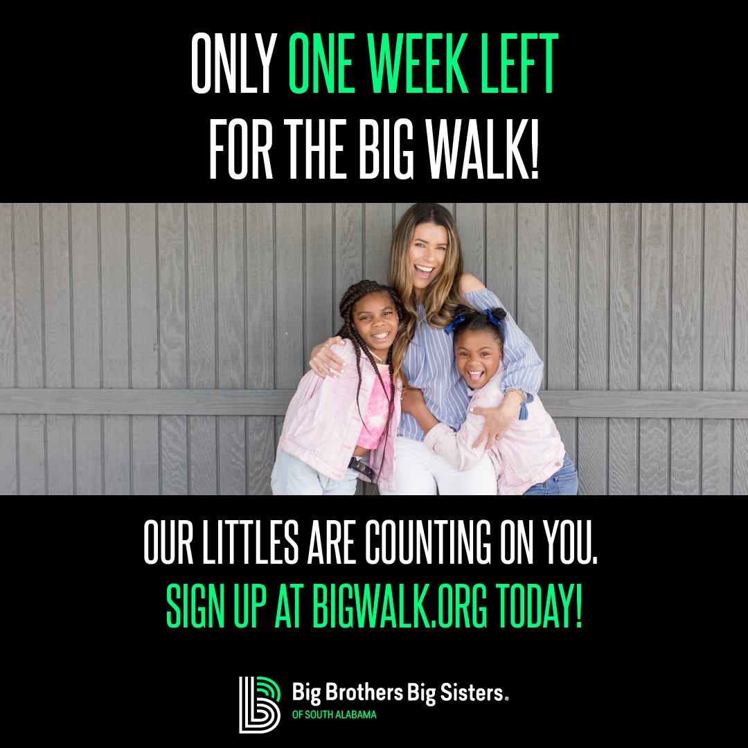 We are ONE WEEK away from The BIG Walk Celebration, and we need our Bigs more than ever! If you haven't signed up to fundraise, it's not too late! Sign up at bigwalk.org and ask your friends and family to donate!  #BBBSSA #2021BIGWalk #DefendPotential