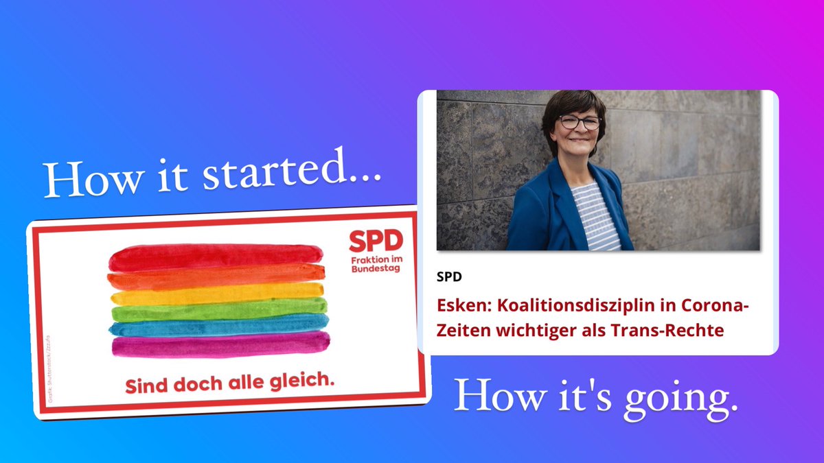 What a difference two days make... 💔

#Selbstbestimmungsgesetz 
#TransRechteSindMenschenrechte 
#IDAHOBIT2021