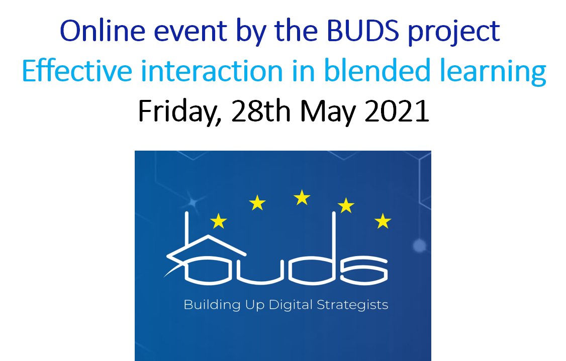 Eager to step up #blendedlearning at your #university? PCCurious about how to create #effectiveinteraction in your #blendedapproach?🤓

Join the #BUDSevent on 28 May!📣

Info & registration  d-teachtraining.com/events/
#onlinelearning #strategicpartnership #dteach