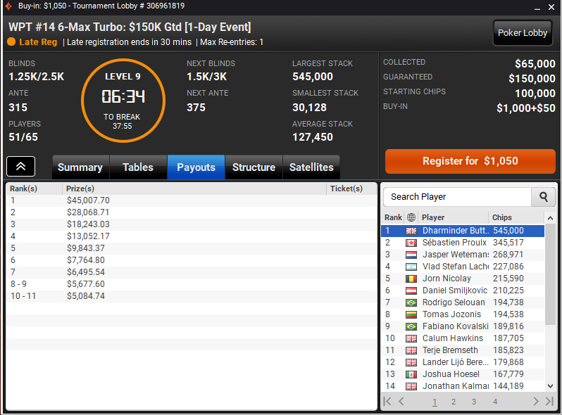 Good value in 1k WPT 6-max turbo event. Gonna jump in soon, see you there! 🥰