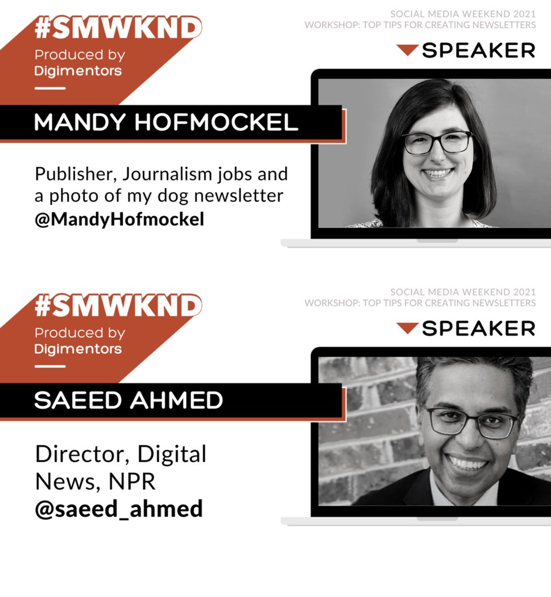 Thinking about starting a newsletter? 

Don’t miss #newsletter experts  @saeed_ahmed Director of Digital News at @Npr and @mandyhofmockel pub of “Journalism Jobs and a Picture of My Dog” at #SMWKND. 

Moderated by @zachprague manager of #SreeNote 

Tix: smwknd.com