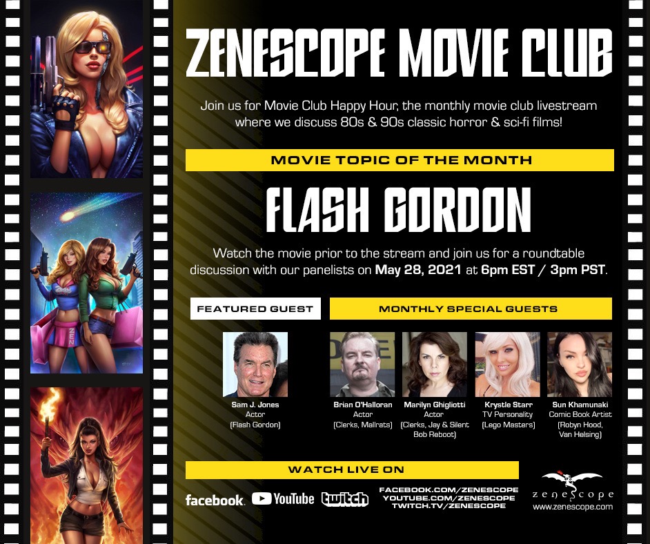 ThatClerksGirl's tweet photo. FRIDAY, MAY 28
3 pm PT / 6 pm ET
back to @Zenescope #movieclubhappyhour
As we go with this blast from the past #flashgordonmovie where special #SamJones will be joining the crew
@RalphTedesco @BrianCOHalloran
@KrystleStarrX
@SunKhamunaki and myself.
#podcast #movietalk https://t.co/qwAjx4mrm9
