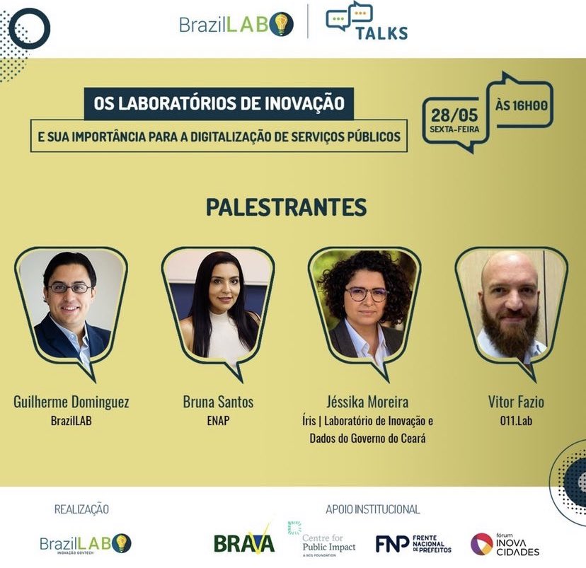 É com muita alegria que faço hoje esse post para anunciar a 3ª Edição do BrazilLAB Talks🚀 

Se você é entusiasta dos Laboratórios de Inovação não fique de fora! Anote na agenda: dia 28/05, às 16h00.

📌Transmissão online
Inscreva-se para acompanhar: bit.ly/3h4bykW