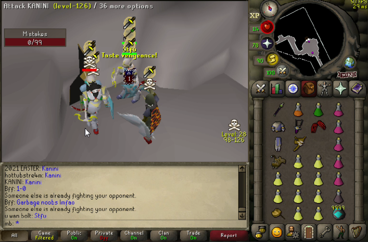 Kanini "scouted" SOS PKing at altar. 

We quickly hit and KO'd SOS Leader Mistakes (BB II LL) for max

Unfortunately our member was too busy counting the money to take a real kill pic.