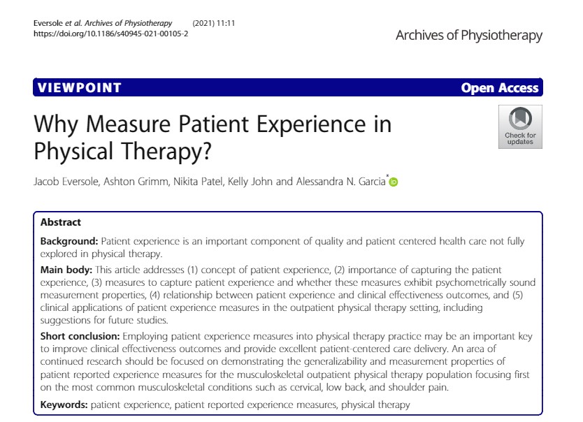 chadcookpt's tweet photo. Great viewpoint on why Patient Reported Experience Measures are necessary by @ale_garciaPT . If you are not familiar with these, this paper will help sort it. https://t.co/EuEdXWqnJG https://t.co/qrGx9N0yvO