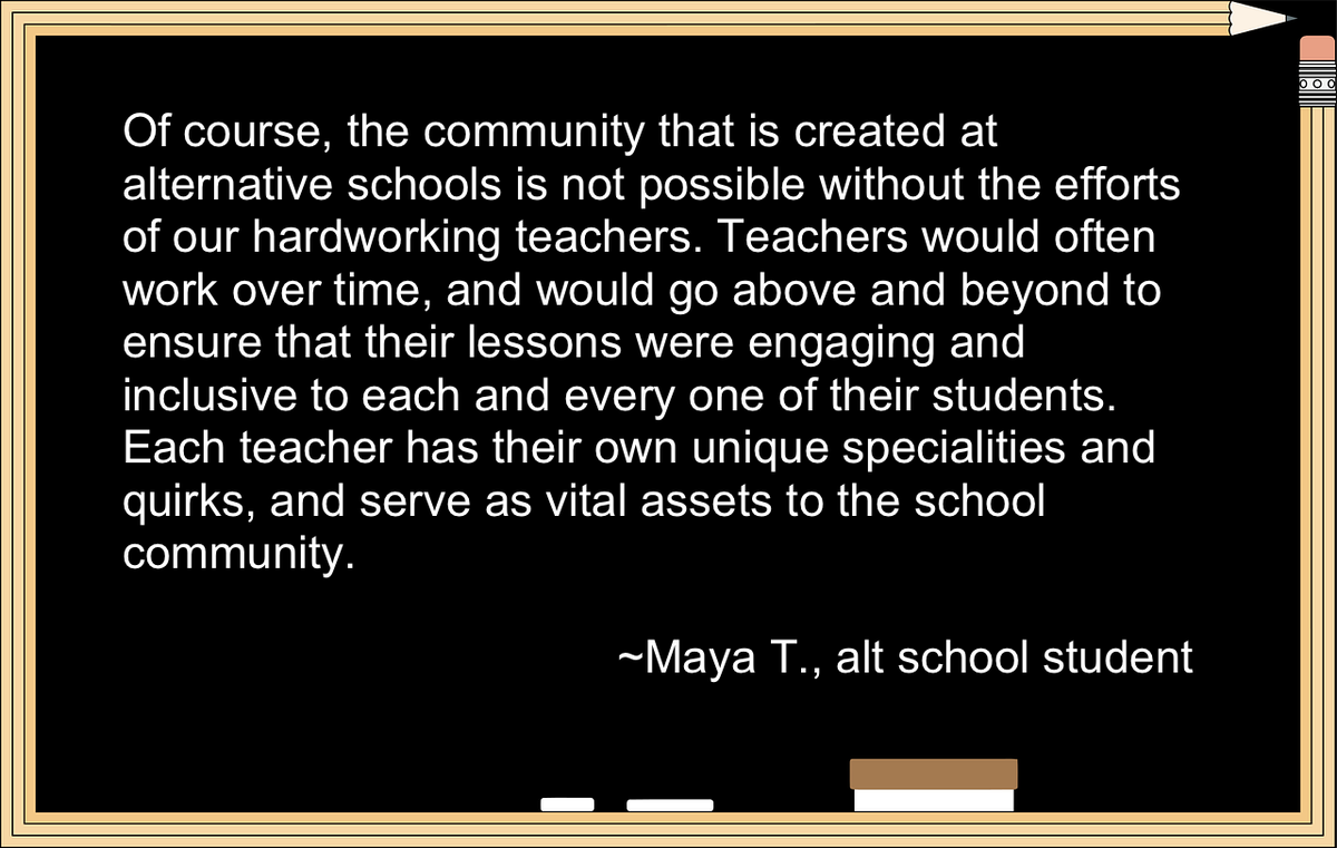 Teachers play a critical role in creating the supportive communities that students enjoy at alternative secondary schools. Cuts would leave our alt schools with just 2.5 teachers each -- help save our alt schools! buff.ly/2R0uUwE