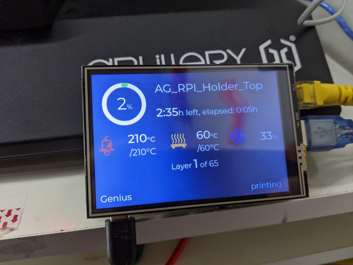 3DbyAC's tweet image. Finally printing a case for mi Pi with the octoprint and OctoDash
#3Dprinting #octoprint #octodash #artillerygenius