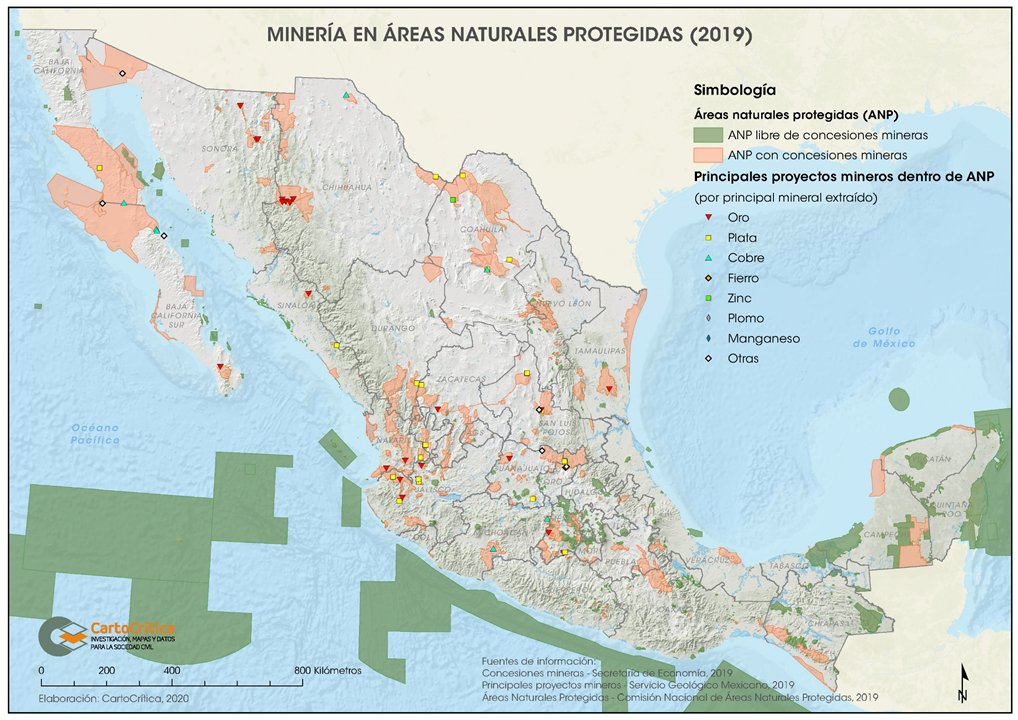 Existen 73 proyectos mineros en #ÁreasNaturalesProtegidas. Pero las concesiones mineras amenazan a un total de 259 ANP, no solo 68 como afirma el presidente. Del ámbito federal 70 ANP tienen concesiones, estatales 76, municipales 10, ADVC 54, y sitios Ramsar 49.
