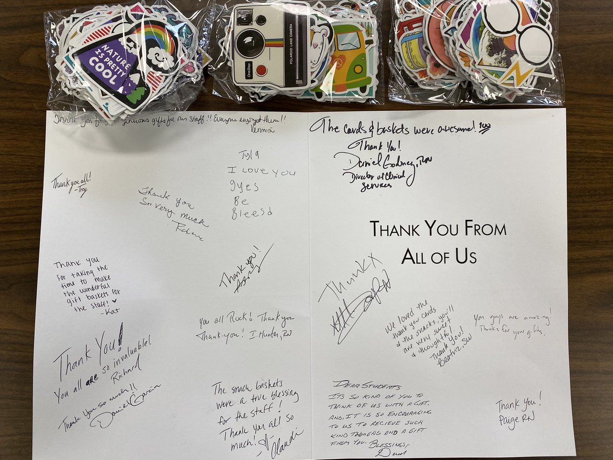 We got a big thank you card and awesome stickers for the kids from Good Shepard Hospice. One of the medical centers we donated baskets to! They also gave us pens the day they picked up their baskets. <a href="/NISDStinson/">Stinson MS NISD</a> @nhs_njhs <a href="/NISD/">Northside ISD</a> <a href="/msmluna13/">Marysol Alatorre</a>