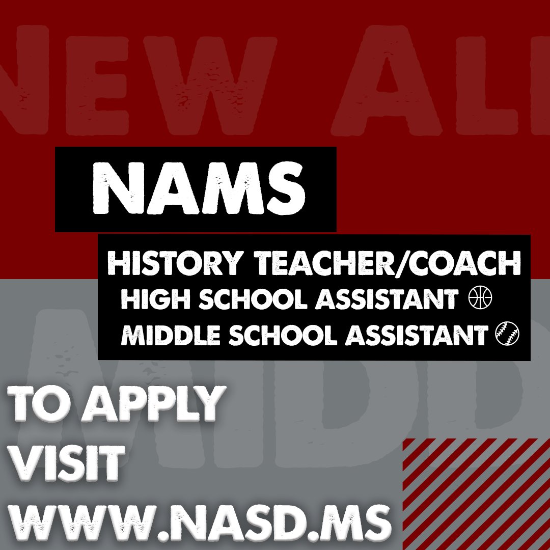 naschoolupdates's tweet image. Job Alert!!!
Middle School History Teacher who will also be the assistant high school boys basketball coach and the middle school assistant baseball coach.
