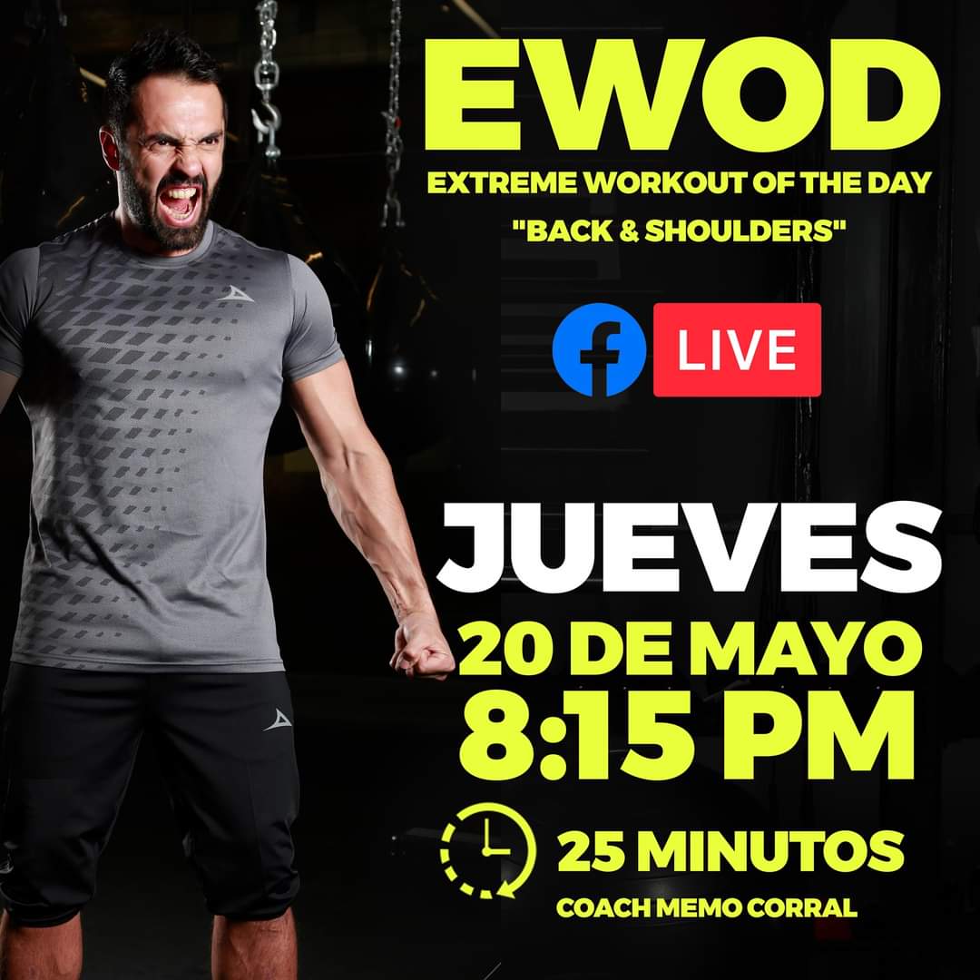 coachmemocorral's tweet photo. Nos vemos Mañana Jueves 20 a las 8:15pm. Entrenemos Juntos durante 25min enfocándonos en "Hombros y Espalda" #EWOD Extreme WorkOut of the Day! @Pirma_Oficial #PirmaSquad #AnimoHombre https://t.co/N7fFCdRiqX