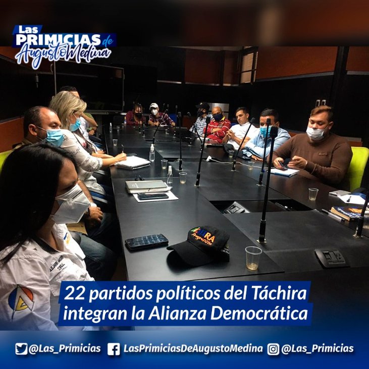 Las_Primicias's tweet photo. 22 partidos políticos del Táchira
integran la Alianza Democrática
te invitamos a leer esta y muchas más informaciones en nuestro portal digital 👇
https://t.co/i2wFuXYWHc
#20May #tachira #22partidos #políticos #integran #AlianzaDemocrática #Copei #PrimeroVenezuela #AD #AP https://t.co/cVAx3TYzKR