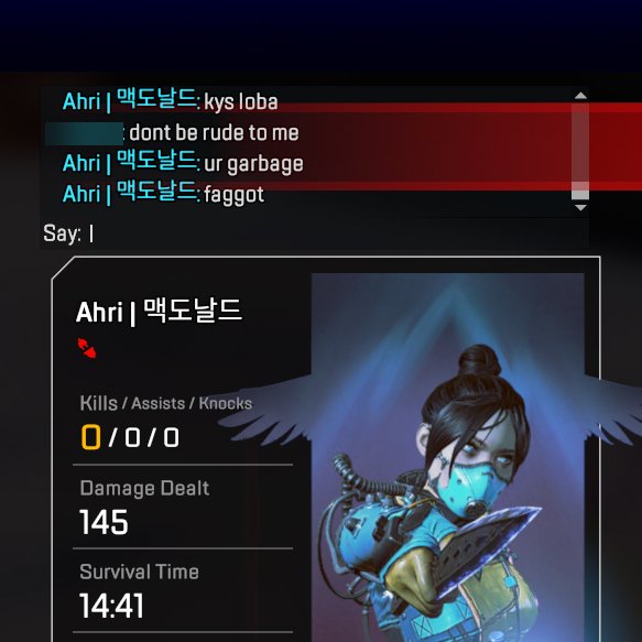cheyneyedwards's tweet photo. Toxic players encouraging suicide and hate speech need to go. @PlayApex @Respawn https://t.co/zsOnZAyZql