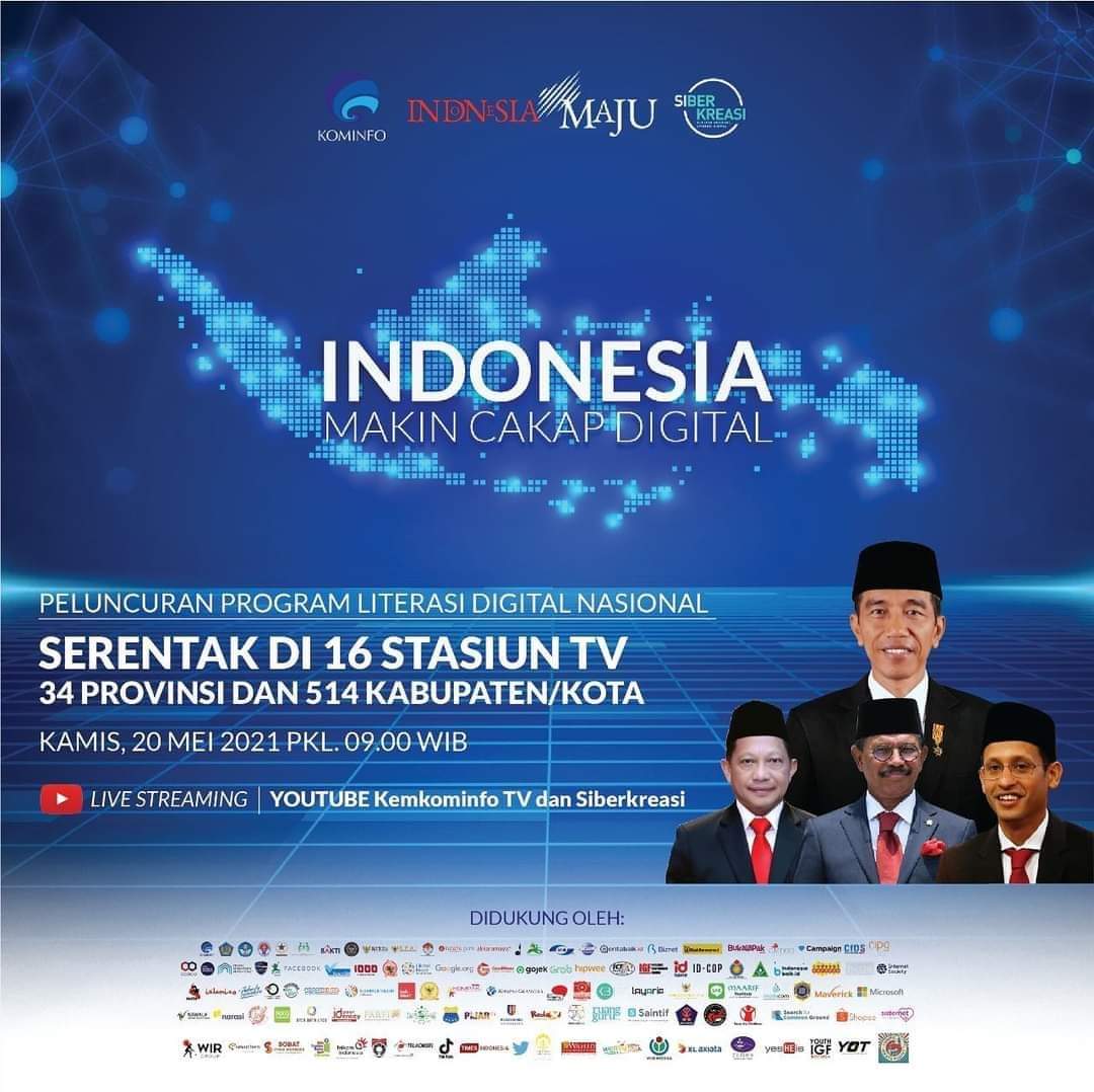 Kabar Gembira Buat Warganet Indonesia!!
Menyambut Hari Kebangkitan Nasional, Kementerian Komunikasi dan Informatika melalui Gerakan Nasional Literasi Digital Siberkreasi “Indonesia Makin Cakap Digital” serempak di 34 Provinsi dan 514 Kab-Kota. #MakinCakapDigital  #RelawanTIK