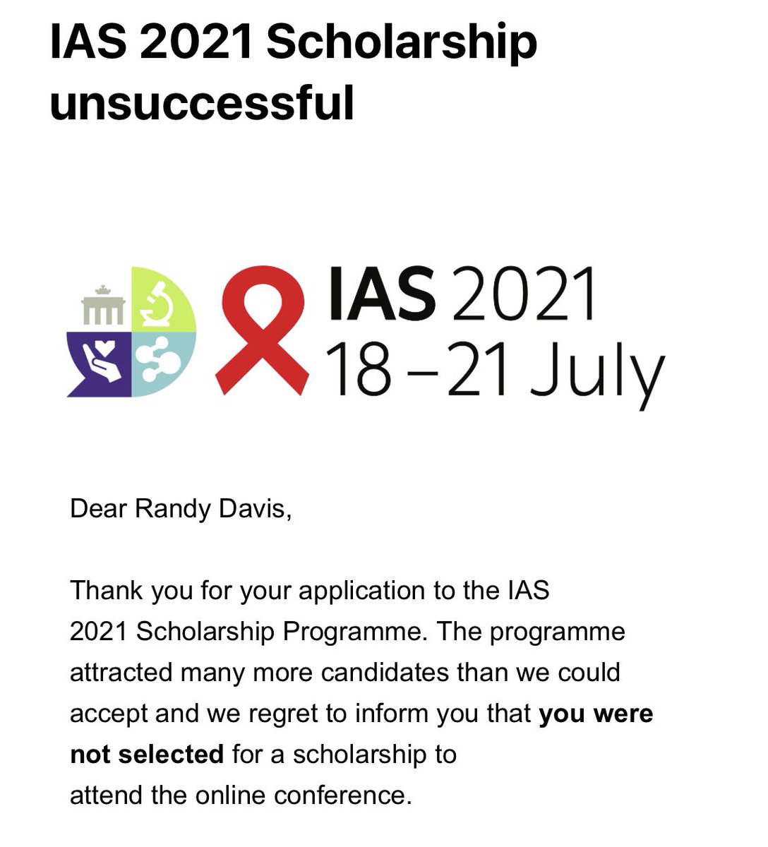 AccidentalHiv's tweet photo. Oh well...I gave it a shot and have a beautiful letter of recommendation from Bruce Richman(@BR999) that means the world to me so it’s not a total loss!🙃
#OneOfTheseYears #IAS2021 #MaybeNextYear https://t.co/5HLhV3Y4hQ