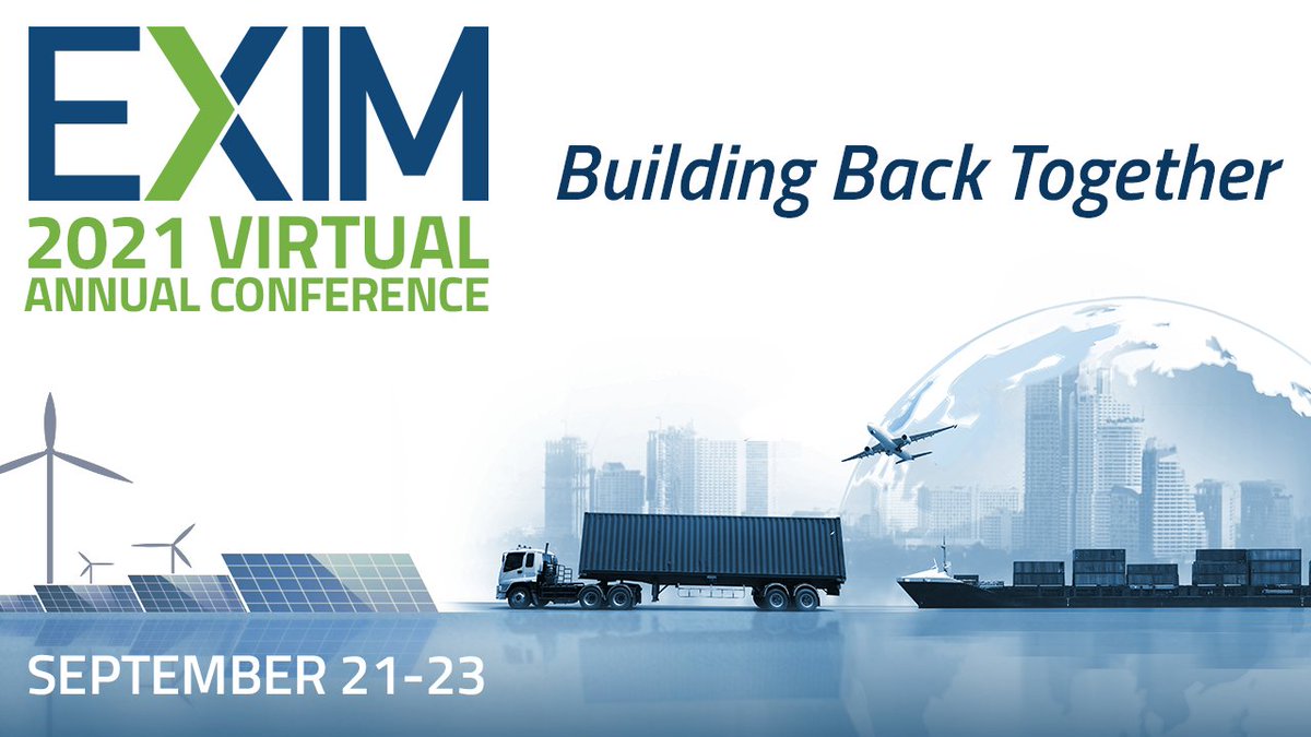 Today, #EXIM launched registration for the 2021 Annual Conference held virtually September 21-23. This year’s theme is “Building Back Together.” As the nation recovers from the pandemic, EXIM is committed to helping create jobs and open markets. #EXIMAC21 bit.ly/3otSMFs