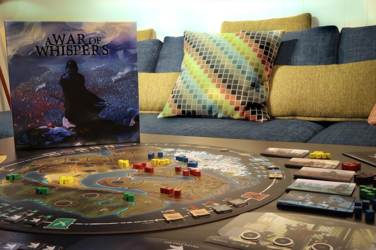 FridayKnight.Games🇨🇦 (Matt - Retired) (@fridayknightgms) on Twitter photo A War of Whispers by <a href="/StarlingGames/">Starling Games</a>!
You place your agents on a ring around the board
Each round: retrieve 1 agent and place 2
Each agent = 1 of your round actions
At round 1 you will take 2 actions
At round 4 you will take 5 actions
You NEED to think ahead to win!
#boardgames A War of Whispers by <a href="/StarlingGames/">Starling Games</a>!
You place your agents on a ring around the board
Each round: retrieve 1 agent and place 2
Each agent = 1 of your round actions
At round 1 you will take 2 actions
At round 4 you will take 5 actions
You NEED to think ahead to win!
#boardgames