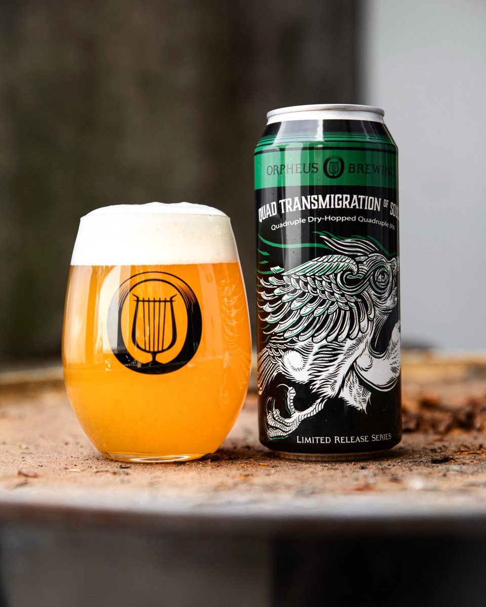 orpheusbrewing's tweet photo. QUAD TRANSMIGRATION OF SOULS⚡️
Our 12% quadruple dry-hopped quadruple IPA is back.

You’ll uncover vivid notes of candied lemon, pineapple, and mango packed into this full-bodied IPA with a pillowy soft mouthfeel and a delightful bite of bitterness on the finish.

Available now. https://t.co/GOWNeNkmwa