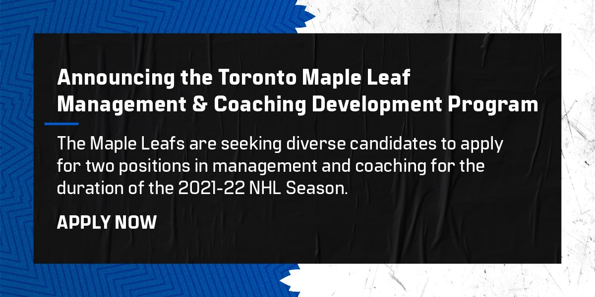 MapleLeafs's tweet image. In line with our commitment to advance diversity and inclusion, and to help eliminate barriers within the game of hockey, the Maple Leafs launched today the club’s new Management and Coaching Development Program.

Details » tml.hockey/341xw0a