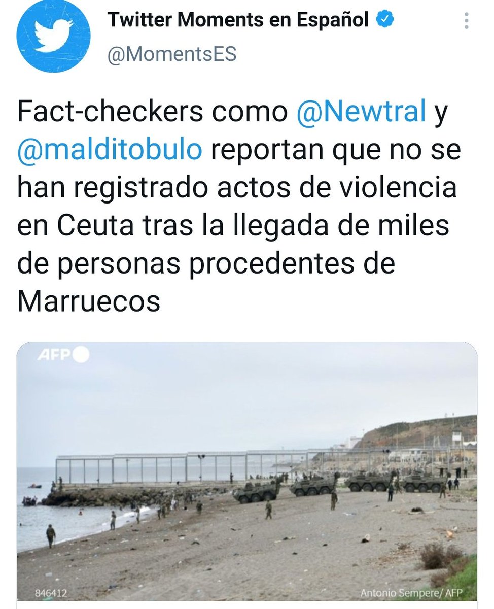 Benditapuntoeu's tweet photo. ⛔ BULO de @Newtral y @malditobulo. Reportan que no se han registrado actos de violencia en Ceuta tras la llegada de inmigrantes marroquíes.

❌ FALSO: En las últimas horas han aumentado las incidencias por peleas, intentos de robo, allanamientos...
https://t.co/iXLMCQLgrT https://t.co/X7w7GdxfQH