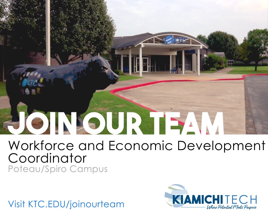 Join our Team!

The Kiamichi Tech Poteau/Spiro campus has a position available for a Worforce and Economic Development Coordinator. Visit KTC.EDU/joinourteam to read the full description and fill out an application.

#NowHiring #OklaEd #OKCareerTech