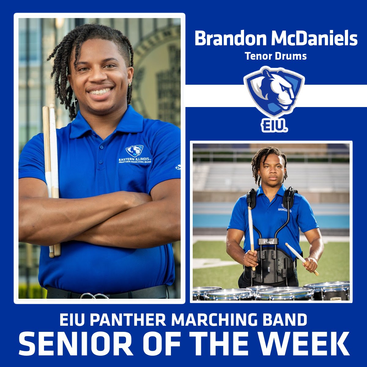 This week's senior of the week is Brandon McDaniels!

Brandon is a tenor drummer in the Panther Marching Band!

#WeArePMB
