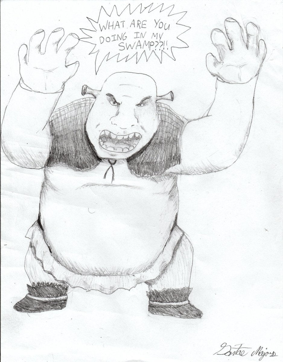 Swordtee40's tweet photo. I know I'm late on this, but yesterday the movie Shrek turned 20! Hard to believe that! Also, when the trend was draw Shrek from memory... I got a little carried away. #DrawShrekFromMemory #Shrek20thAnniversary #20YearsOfShrek https://t.co/rYeWYl0N2Y