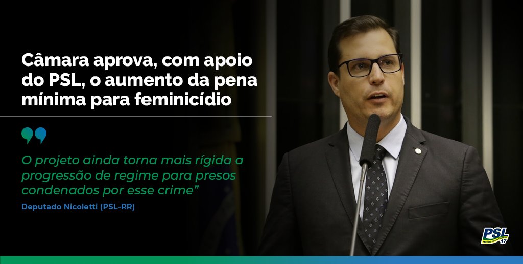 A Câmara dos Deputados aprovou o PL que aumenta a pena mínima do crime de feminicídio e torna mais rígida a progressão de regime para presos condenados por esse crime. “O projeto ainda torna mais rígida a progressão de regime para presos condenados por esse crime”, <a href="/depnicoletti/">Deputado Federal Nicoletti</a>