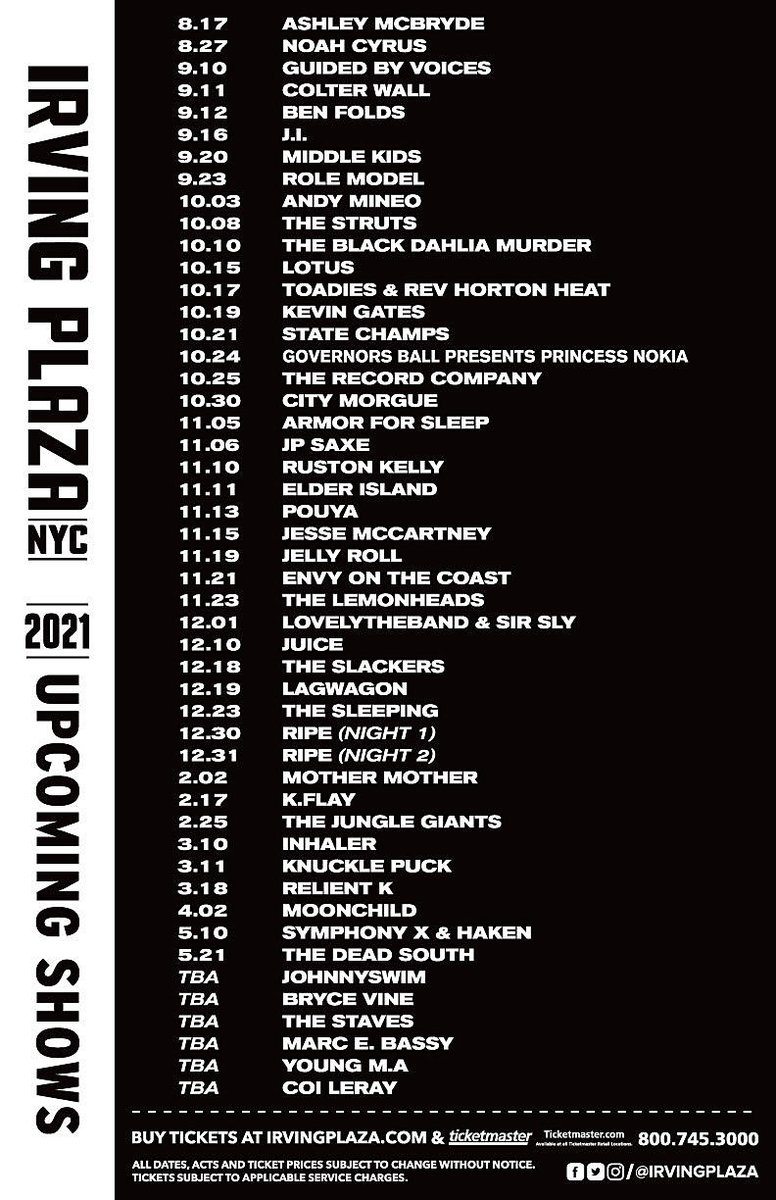 A few more hours to get presale tickets to 40+ announced shows at Irving Plaza in NYC. Use password BKVegan ticketmaster.com/promo/odtgg0