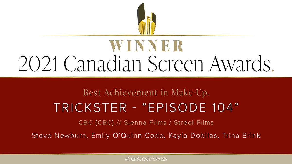 Congratulations to the team at <a href="/TricksterCBC/">Trickster</a>, winners of Best Achievement in Make-up!  <a href="/CBC_Publicity/">CBC PR</a> @CBCGem @Sienna_Films #CdnScreenAwards