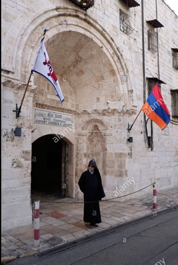 Lily__Ray's tweet photo. "This is Father Arbak, Armenian bishop who was brutally beaten by Judean extremists in Armenian Quarter of Jerusalem.
He was beaten at midnight when going to an Armenian monastery from the Holy Trinity Congregation."
#Armenia #Jerusalem https://t.co/TTvTI8rdvw
