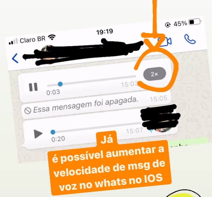 danielaz's tweet image. Felicidade, agora dá para aumentar a velocidade das mensagens de voz do whats app no IOS. Demorô!!!🙏 #WhatsApp