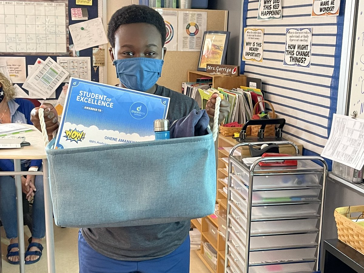 Thank you <a href="/DreamBox_Learn/">DreamBox Learning</a> for celebrating <a href="/LakotaEndeavor/">Endeavor Elementary</a> 6th grader Ohene for completing every Dreambox lesson (787 to be exact) to 97 standards proficient. He loved his celebration “swag” basket. #mathrocks #WEareLakota