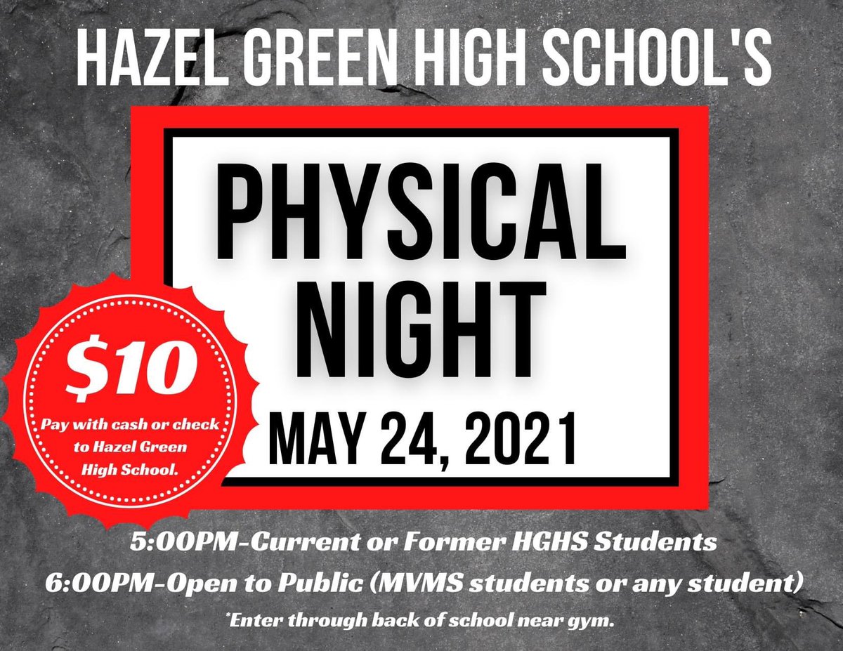If your physical expires anytime in the 2021-22 school year, go get this done! <a href="/HazelGreenHigh/">Hazel Green High School</a> <a href="/MeridianvilleMS/">Meridianville Middle</a>