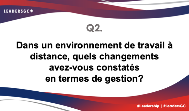 "Remarquable ! 🙌

Q2. Dans un environnement de travail à distance, quels changements avez-vous constatés en termes de gestion? 
#LeadersGC #Leadership"