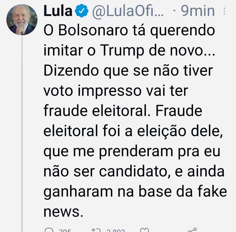 roxmo's tweet photo. Fraude é soltarem um bandido (que não foi inocentado de seus crimes e deveria estar preso e sem direitos políticos) para concorrer a uma eleição. Cala a boca, vigarista! https://t.co/86Qsdqv2UO