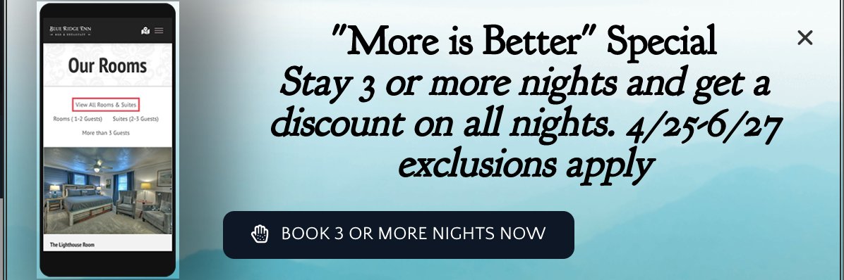 BlueRidgeInnBB's tweet photo. Summer Sale - book while it lasts!? https://t.co/MsJh3OPY0L https://t.co/8C0jxdHvH5