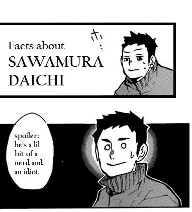 A thread on why #sawamuradaichi #daichisawamura #daichi is one of the funniest characters in #Haikyuu also a super complex character that will make you face palm 